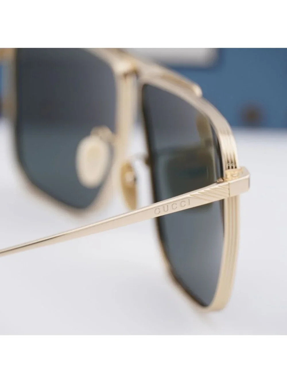 Gucci GG0840S 002 Aviator Sunglasses - Gold / Green